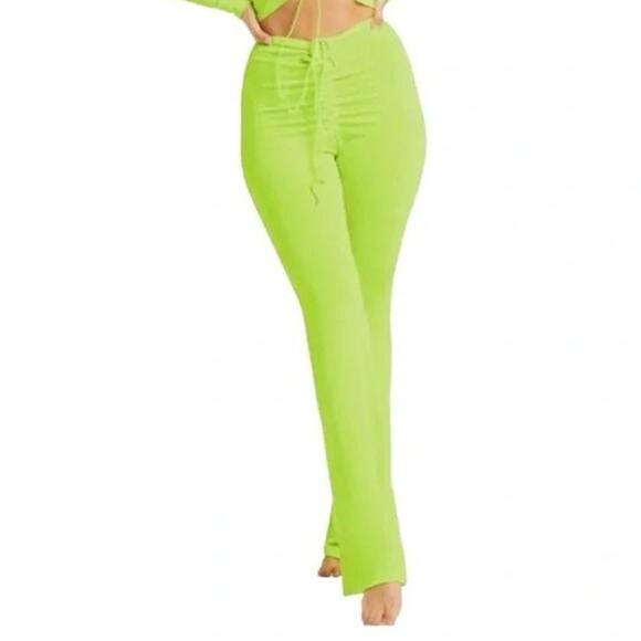 Good American Shimmer Pants Swimwear Ruched Front Electric Lime Festival Small - Picture 1 of 7